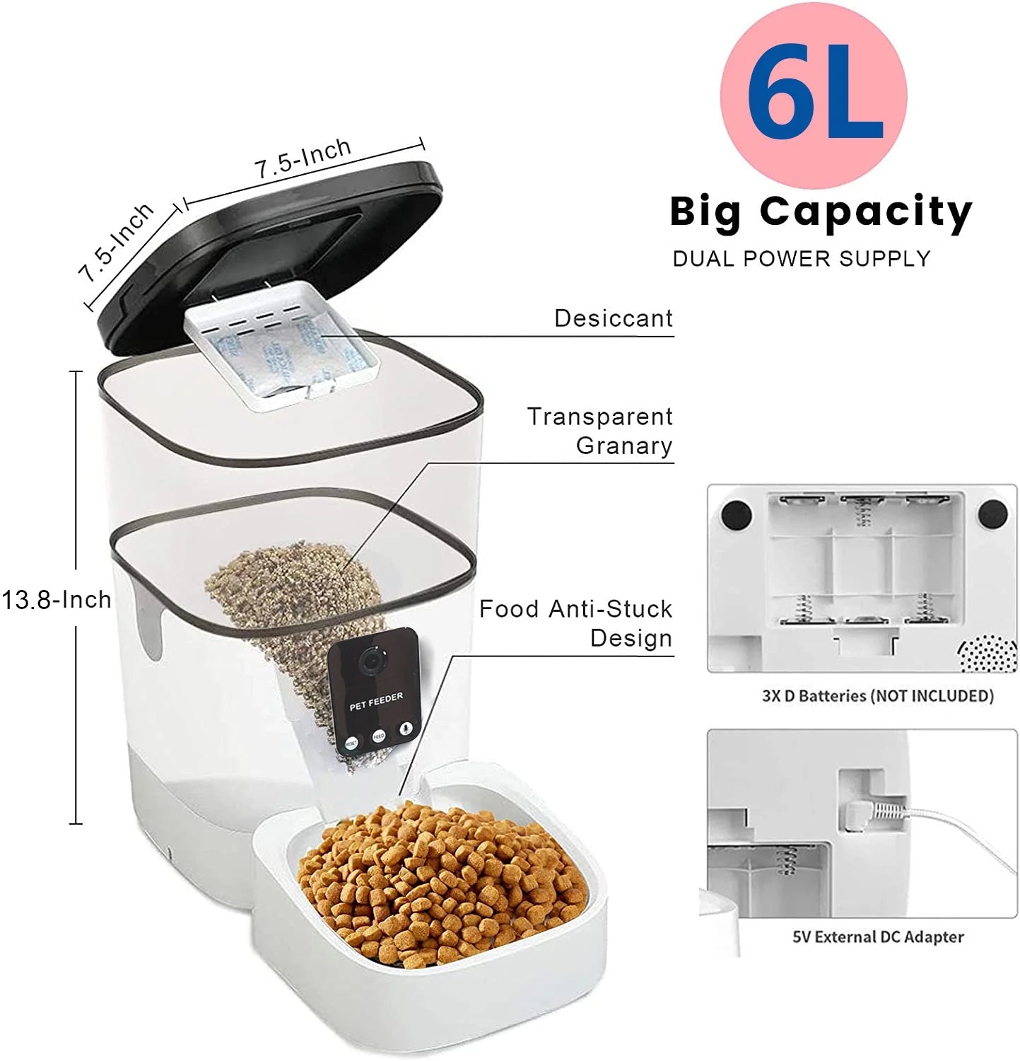 Deluxe 6L Smart Pet Feeder with 1080P Camera and App Control 