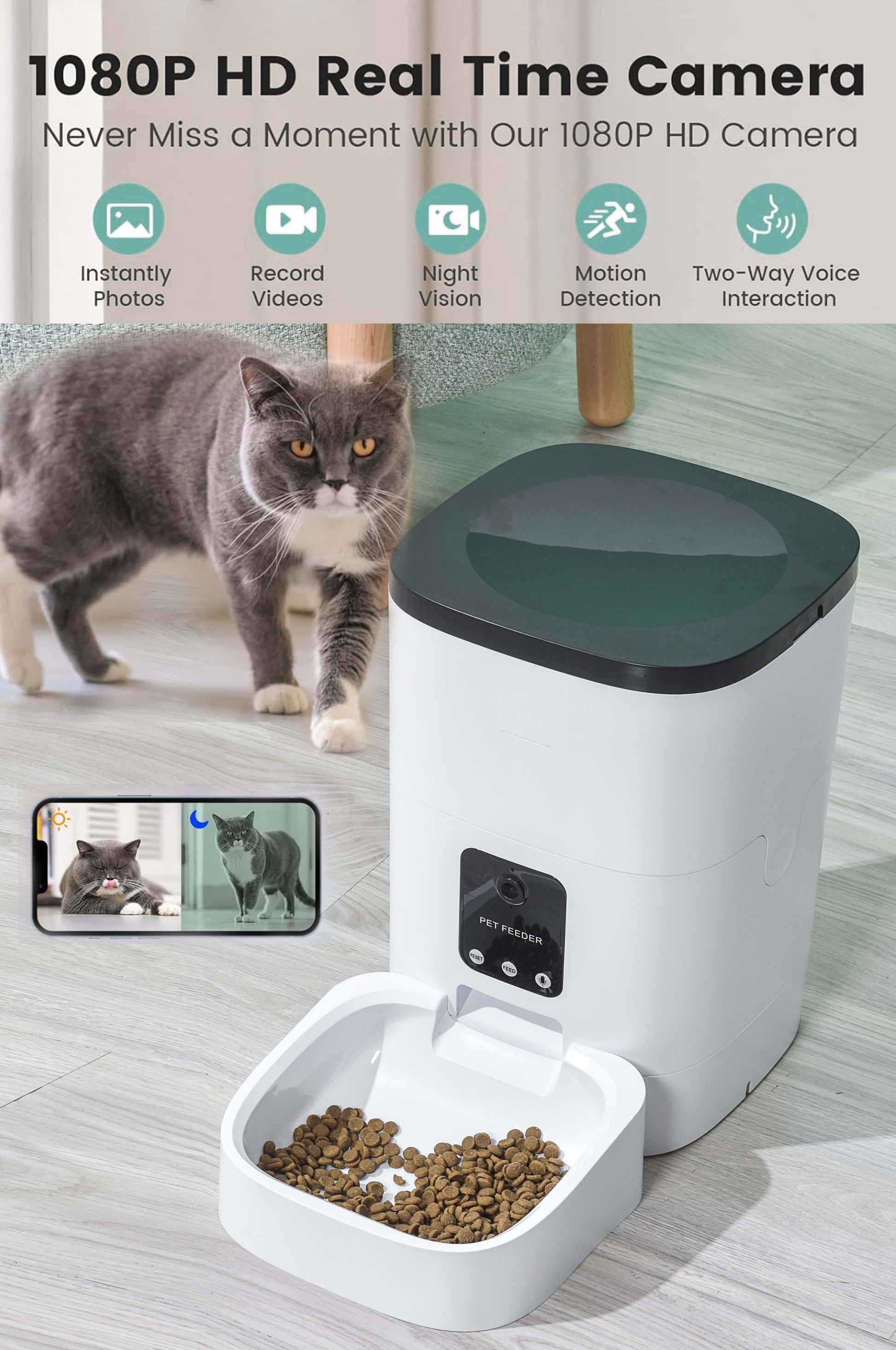 Deluxe 6L Smart Pet Feeder with 1080P Camera and App Control 